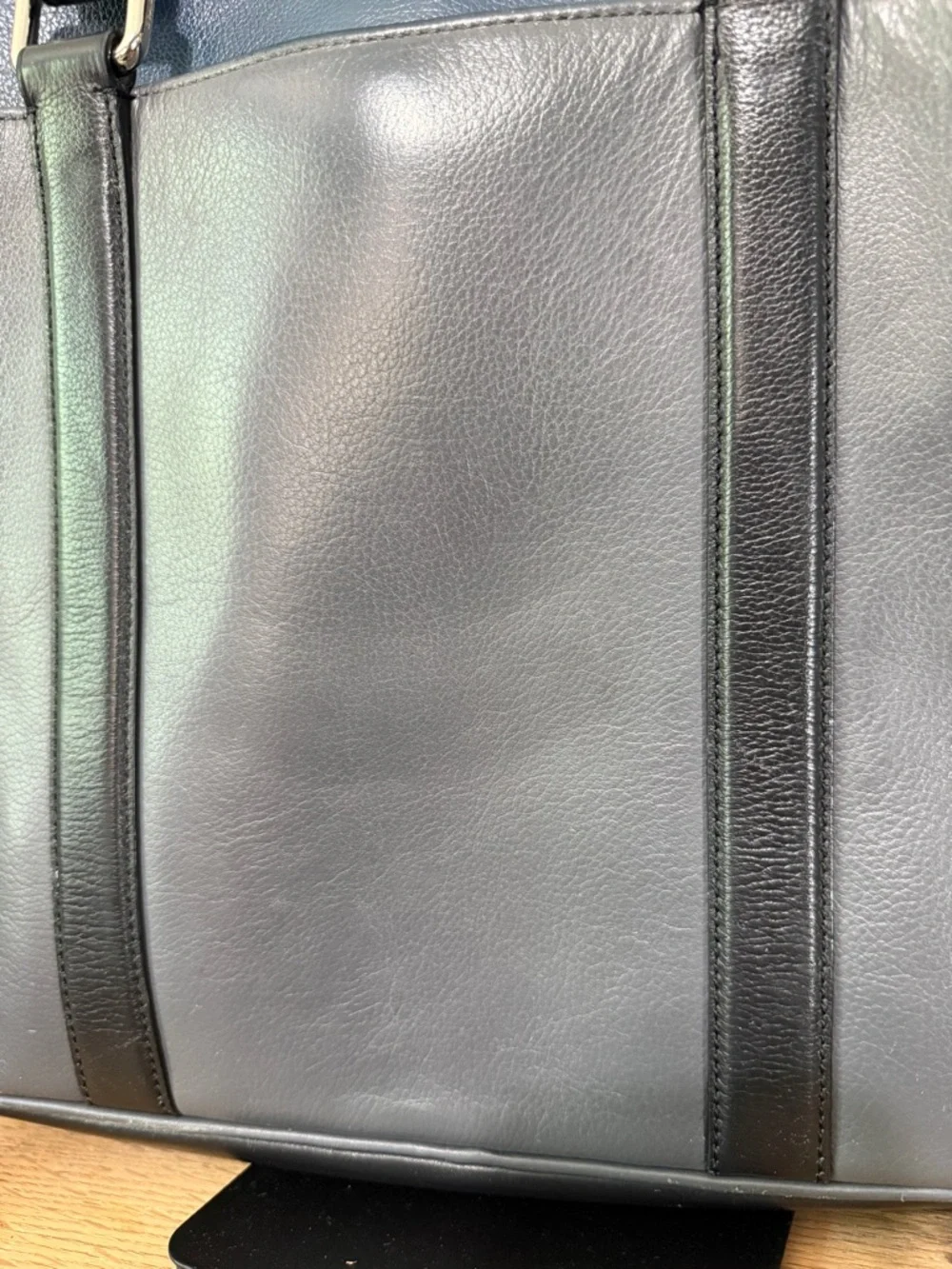 Coach Gray Leather Brief Bag with Blue Trim
